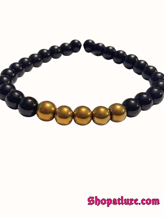 ShopAtLuxe Jewelry - Gold Hematite and Genuine Onyx Beaded Stretch Bracelet